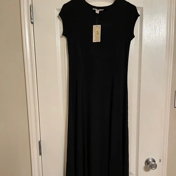 NWT Michael Kors Cap Sleeve Slit Maxi Dress (Black) Women's Dress - Picture 7 of 7